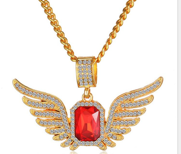 Blockbuster Euro-American Hip-hop exaggerated Ruby wings with diamond pendant fashion men and women hip-hop personality matching decorations