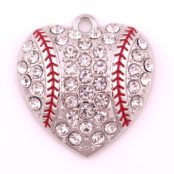 Sport Jewelry New products free ship 10pcs a lot rhodium plated zinc with sparkling crystals Baseball or softball Heart sports Pendant