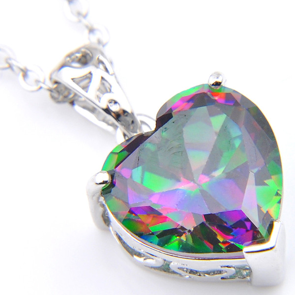 10Pcs Luckyshine Excellent Shine Heart-shaped Mystic Topaz Gems Cubic Zirconia Gemstone Silver Pendants Necklaces for Holiday Wedding Party