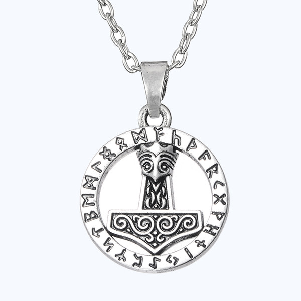 Gothic Thors Hammer Mjolnir Norse Symbole God of Thunder Viking Thor Plus Necklace Retro Rune Pendants Men Jewelry Freeshipping