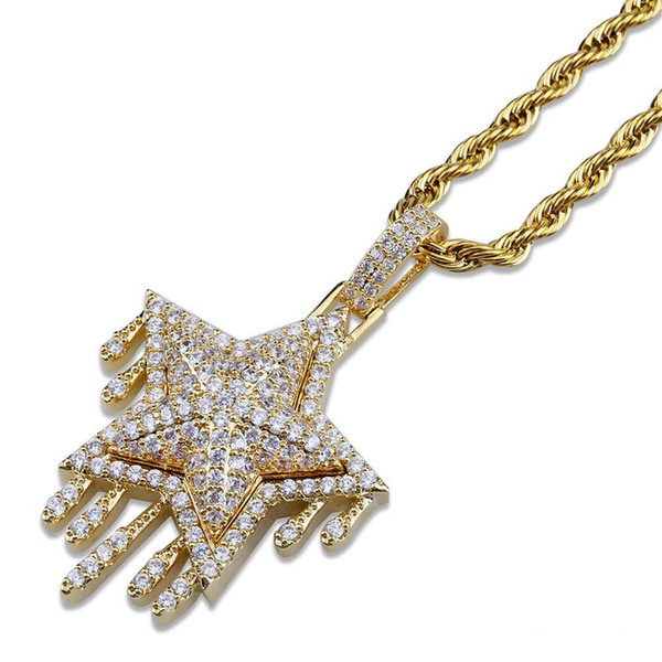 mens jewelry gold necklaces hip hop jewelry white color Zircon iced out chains Retro star Pendant mens necklace stainless steel wholesale