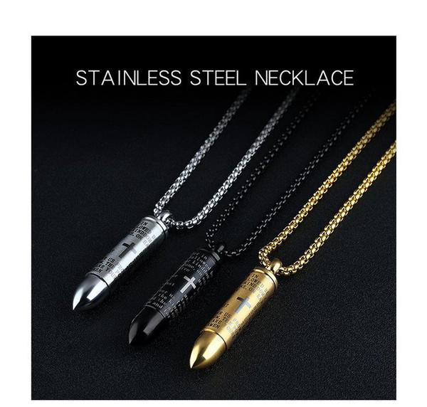 Stainless Steel Bullet Cylinder Pill Plain Cross Bible Verse Storable Simulation Bullet Keepsake Pendant Necklace Biker Mens Jewelry