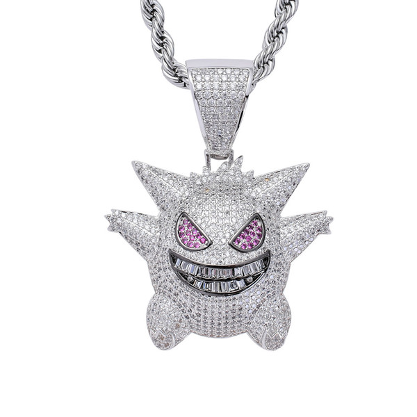 2019 New Full Rhinestone Gengar Pendant Necklace Hip Hop Bling Ice Out Jewelry With Free Chain For Men Gift