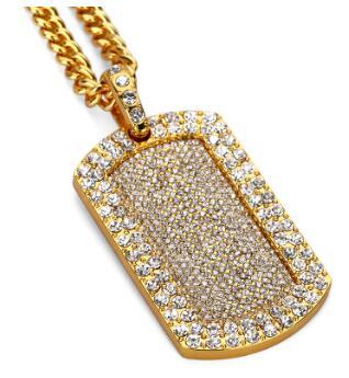 18K Golden silver full diamond Pendant necklace bling bling jewelry hip hop jewelry army card necklace for men women party gifts 516