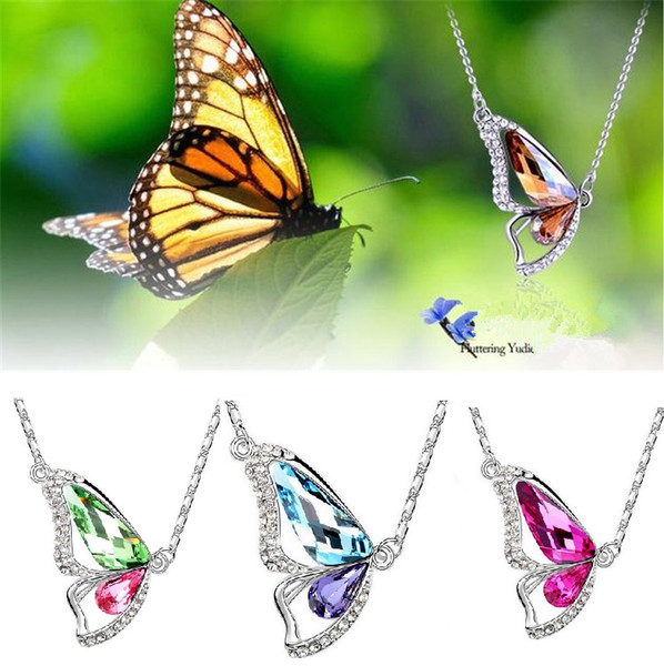 New S925 Korean dancing butterfly pendant crystal pendant necklaces boutiques foreign trade sources women jewelry 2337-8