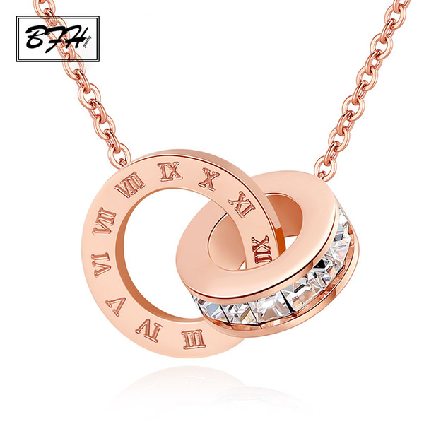 BFH New Fashion Luxury Gold Roman Numeral Necklace Pendants for Women Wedding Party Silver Stainless Steel Necklace Jewelry Gift