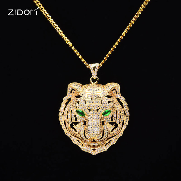 Men HipHop iced out bling tiger pendant necklaces CZ AAA Zircon 100% Copper fashion Animal shape necklace men hip hop jewelry