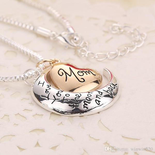 2019 High Quality Heart Jewelry I love you to the Moon and Back Mom Pendant Necklace Mother Day Gift Wholesale Fashion Jewelry