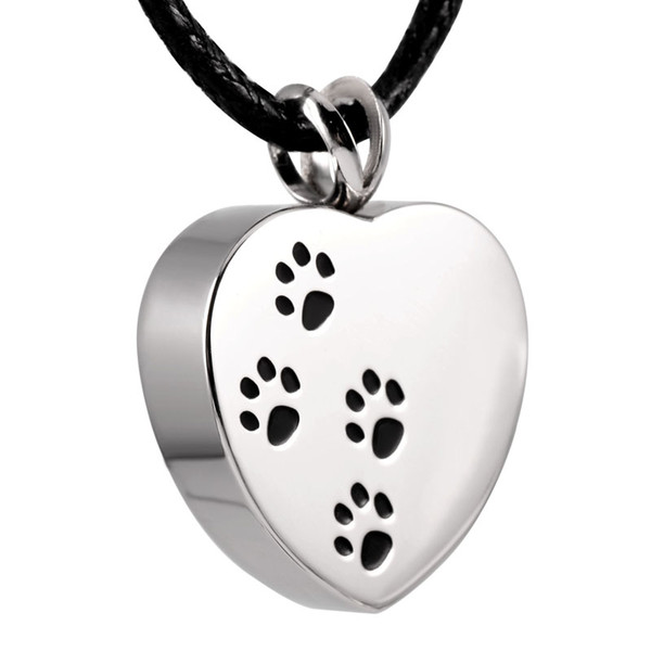 IJD8004 Stainless Steel four paw print heart cremation urn pendant for pets ashes