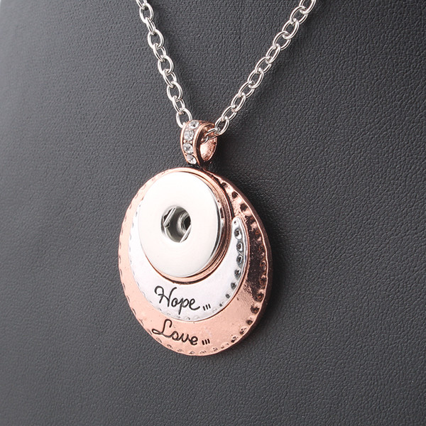 Vintage women's Hope&Love charms necklace 18mm snap button necklace with Link chain woman DIY jewelry ZG054