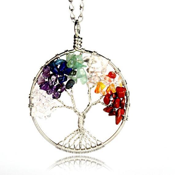 12pcs Tree of life pendant Amethyst Rose Crystal Necklace Gemstone Chakra Jewelry Mothers Day Gifts