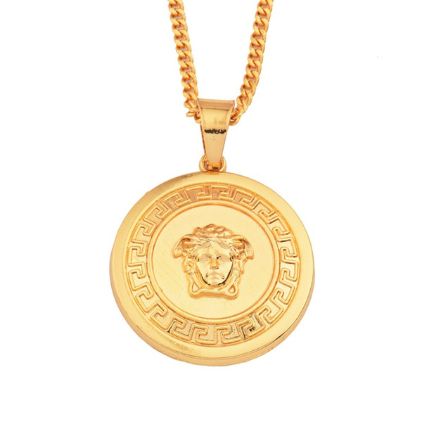 Punk Golde Round Coin Pendant Long Chains Chain for Women Man Simple Portrait Necklace Hip Hop Necklace