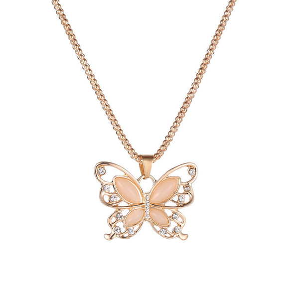 Butterfly Necklace Flawless Women Lady Rose Gold Opal Butterfly Pendant Exquisite Choker Necklace Sweater Chain Opal Stone Necklaces