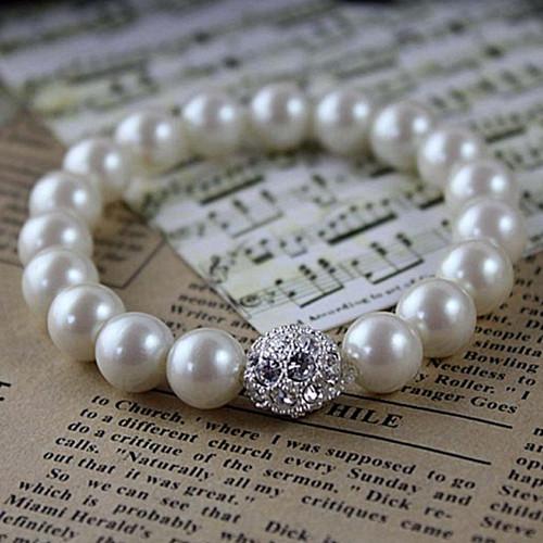 Wholesale Fashion Jewelry Top Selling Fashion Faux cream pearl bracelet with a rhinestone ball For Wedding Or Party