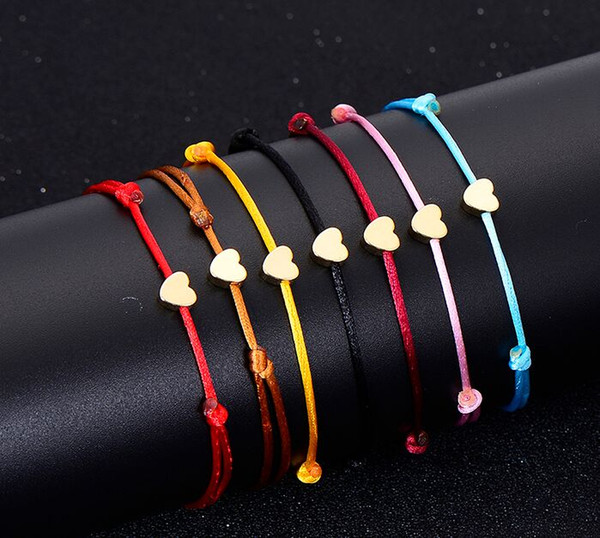 new Gold Color Heart Bracelet Silver Handmade Jewelry Multicolor Rope Adjustable String Lucky Bracelet For Women Children