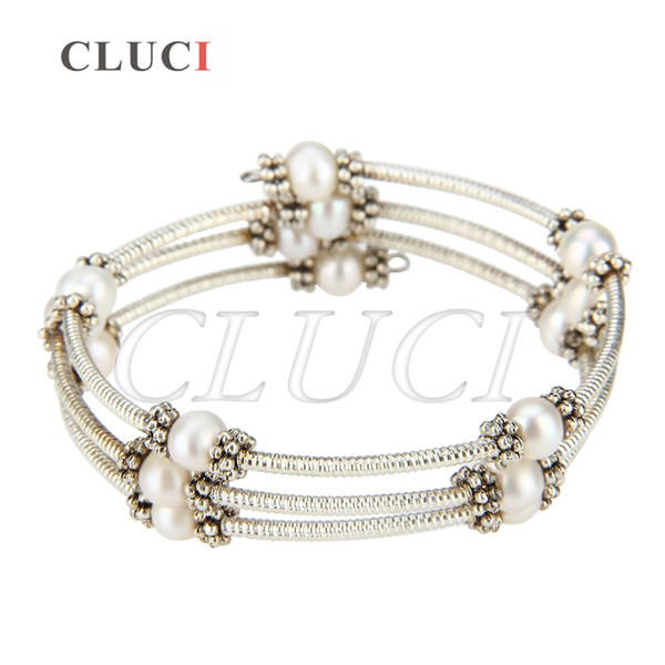 CLUCI Fashion Charms of 1 PCS Silver Plated Freshwater Round Black/White Pearl Adjustable Bracelet for Women, free shipping