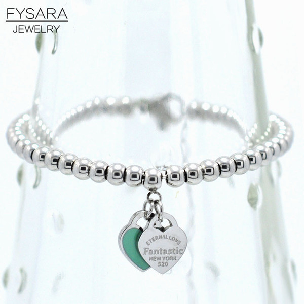 FYSARA Brand Luxury ETERNAL Couple Bracelets Double Heart Balls Beaded Bracelet For Women Couple Green Pink Charm Bracelets S915