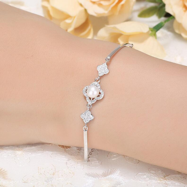 luxury jewelry S925 steling silver bracelets three flowers pearl bracelets simple lovely for women hot fashion