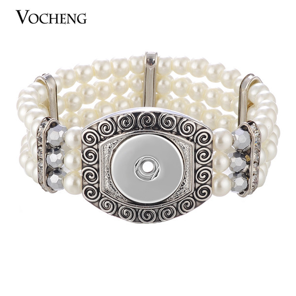 NOOSA Pearl Bracelet Ginger Snap Jewelry White Beaded Stretch for Women Fit 18mm Charms VOCHENG NN-553