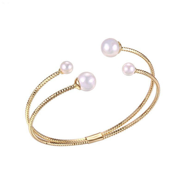 (92BA) Fashion Jewelry White Pearl Bangles ( Openning ) and Bracelets for Women 18k Gold Plated