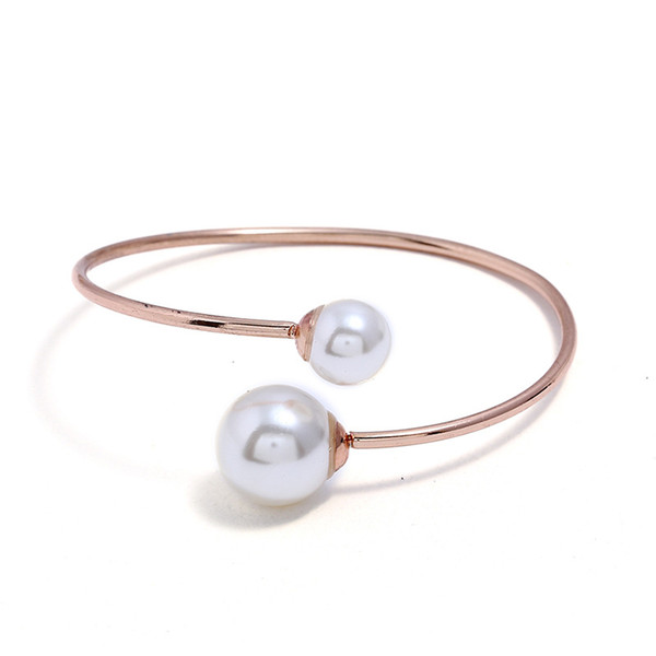 Hot sell korean women pearl bangle bracelet high quality best price yiwu jewelry factory wholesale alloy gold plated cuff bangle bracelet