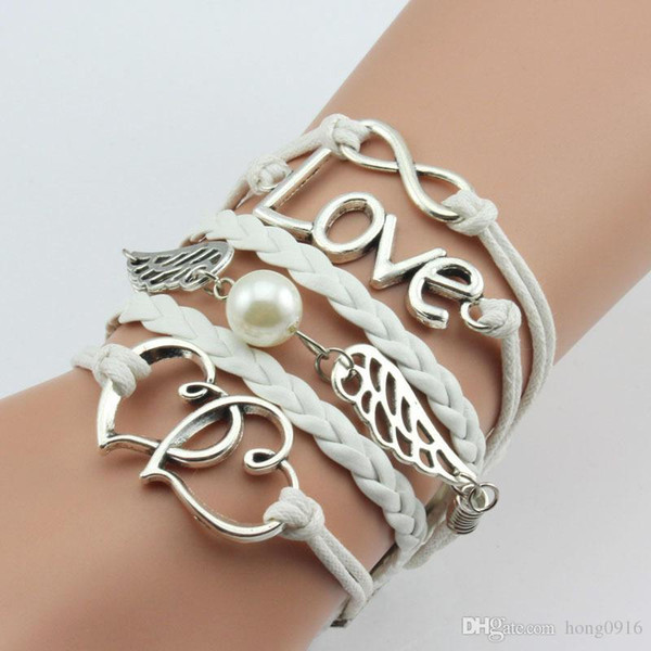 The New Hot explosion Fashion Womens Leather Weave Retro Multilayer Cute Infinity Love Heart Wings Charms Bracelet