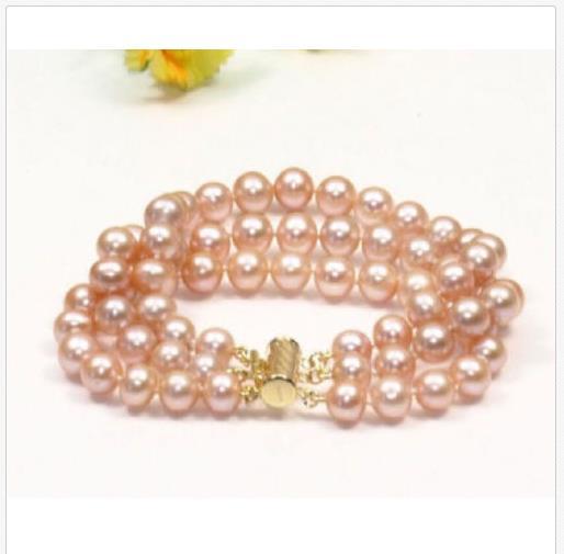 Triple Strands AAA 9-10MM SOUTH SEA PINK PEARL BRACELET 7.5-8