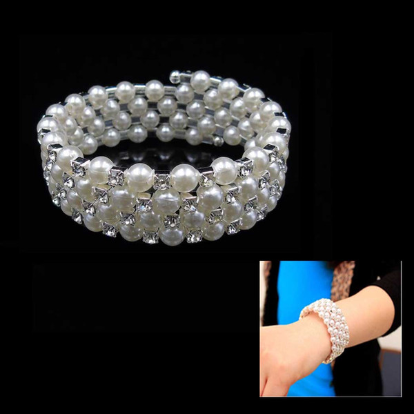 fashion Multi-row Pearl Jewel-encrusted Bride wedding Bracelet for women