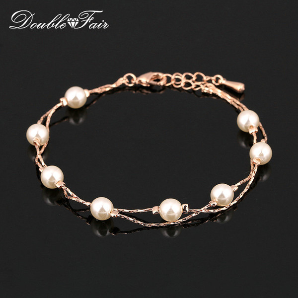 Vintage Imitation Pearl Bead Bracelets & Bangles Wholesale 18K Rose Gold/Platinum Plated Fashion Brand Wedding Jewelry For Women DFH169M