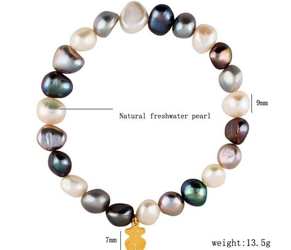 Natural fresh water irregular Pearl bracelets Little Bear bangles bracelets with detail package many colors can choose