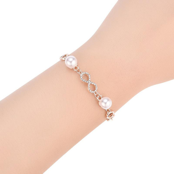 Crystal Infinity Bracelet Diamond Peal Bracelet Gold Infinity Charm Women Fashion Jewelry Will and Sandy Drop Ship