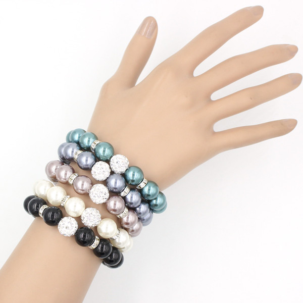 Free Shipping Pearl Jewelry, 12mm Crystal Ball Stretch Bracelet 12mm Pearl Bracelet for Women Gifts