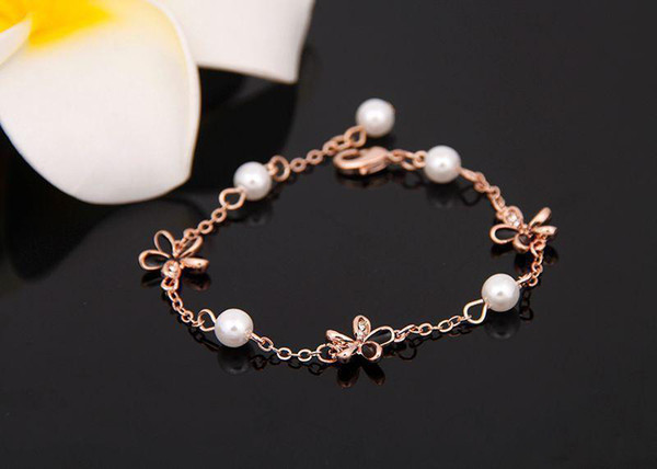 Top quality natural pearl bracelets White Faux fake pearl beads chains Gold Silver Rose Gold Wrap bangle For women Luxury Jewelry Gift