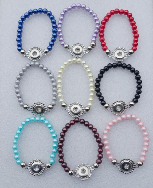 20pcs/lot Mix Colors Kids 15cm Length Handmade Pearl Beads Noosa Chunks Metal Ginger 12mm Snap Button Bracelet Jewelry