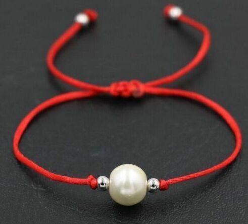 10pcs/lot White Pearl beads Black Red Thread Rope String Briad Lucky Bracelet Gift