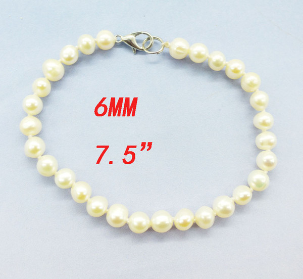 6MM Natural white baroque pearl bracelet. Bridal jewelry bracelet, classic ladies gift 7.5