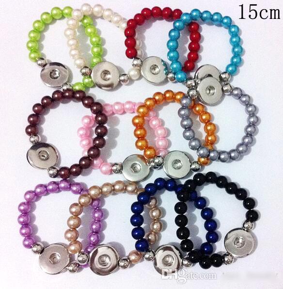 Hot sales 8MM Glass Pearl 15cm Length Elastic Rope Snap Button Bracelet 18mm Jewelry for Children 30PCS/lot