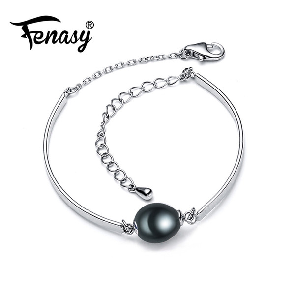 Fenasy Charm Bracelet,natural Pearl Jewelry,925 Sterling Sliver Bracelet Women,black Beads Bracelet Female,chain Link Bracelet J 190509