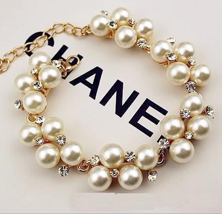 Gold plated rhinestone bracelet European and American fashion retro pearl bracelet beaded bracelet a468