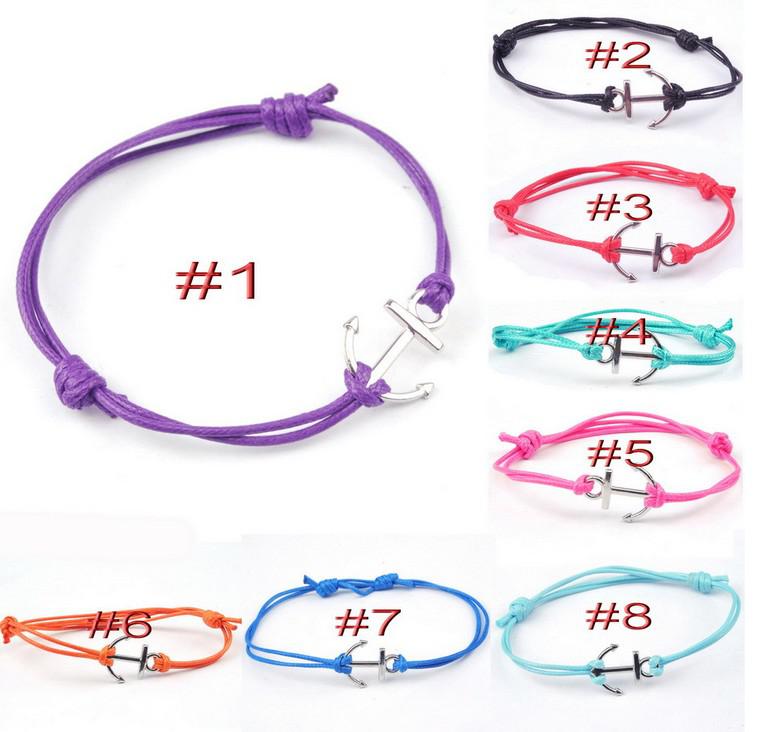 Fashion single Antique Silver Sideways Anchor bracelet Mix Color Cord Alloy Handmade bangle jewelry Mix Color YH-16 Free Shipping