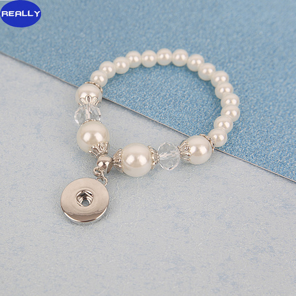 REALLY Noosa Chunk Button Bracelets White Imitation Pearl Bracelets Interchangeable Snap Charm Jewelry Diy For Men And Women Free Shipping