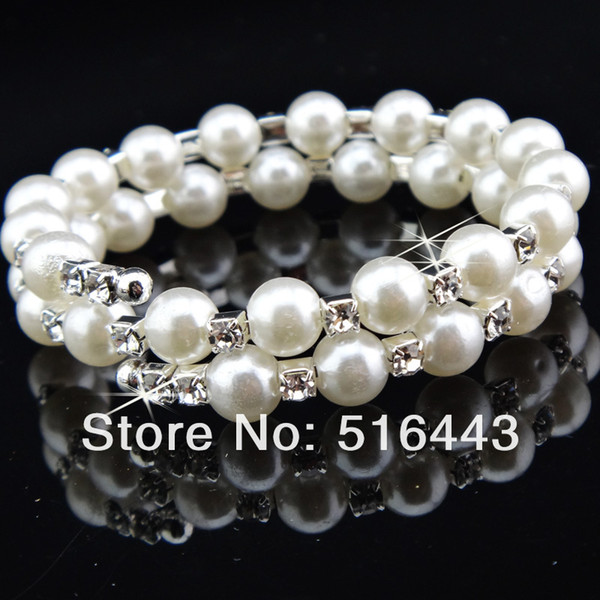 Hot Sale 3pcs 3rows Clear Czech Rhinestones Pearl Stretchy WomenBangles Bracelets Wholesale Jewelry Lots A-687