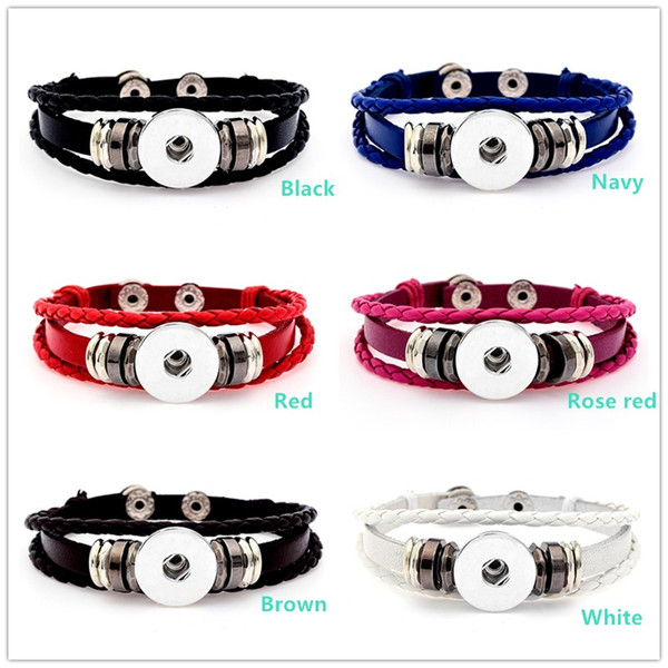 Fashion New 6 Styles DIY Multilayer Leather Noosa Chunk 18mm Metal Button Bracelet DIY Ginger Snap Button Statement Jewelry