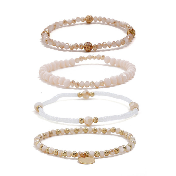 Beaded Multi-layer Jewelry Wholesale Imitation Pearl Bracelet Girls Fashion Trend Metal Five-Piece Beads Bangle