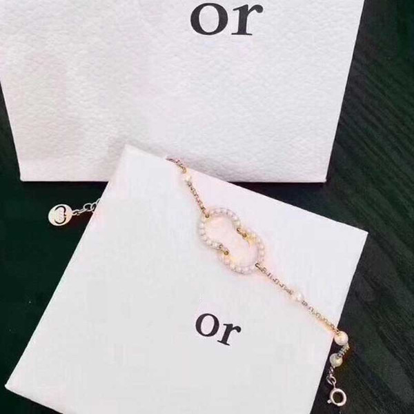 Luxury Pearl Brand Letters Bracelet Chain With Stamp Women Girl Fashion Bracelet Chain Jewelry Gift Accessories