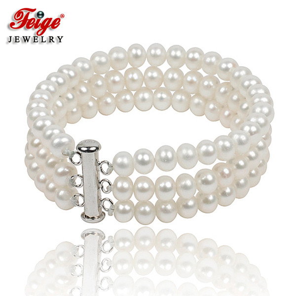 Classic Natural Pearl Strand Bracelet for Women Anniversary Jewelry Gifts 6-7MM White Freshwater Pearl Jewellery Handmade FEIGE S18101308