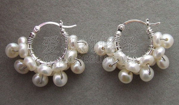 E113012 Natural 4MM White Pearl Earrings-925 Silver Lever Back