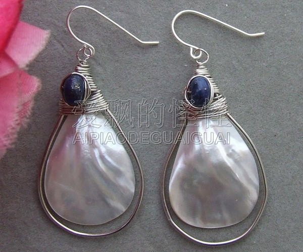 E062415 Shell Lapis Earrings-925 Silver Hook