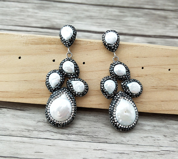 Pearl Fashion Earrings handmade Pave Rhinestone bead Dangle Earrings for women Jewelry ER747