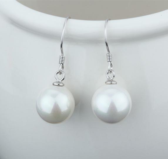 925 silver eardrop jewelry woman bijoux pearl dangle earring for girls suspension elegant semplice blank smooth grandmother gifts 28mm 1pair